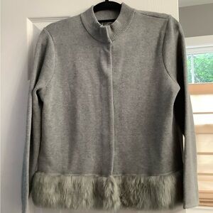 JM Collection Gray Teddy Jacket with Fur Trim